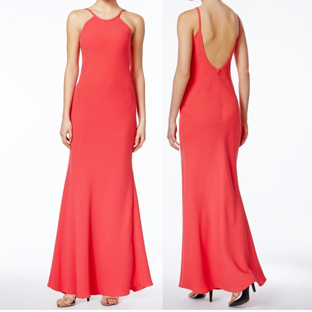 Coral Pink Sleeveless Open Back Formal Prom Wedding Evening Dress 8
